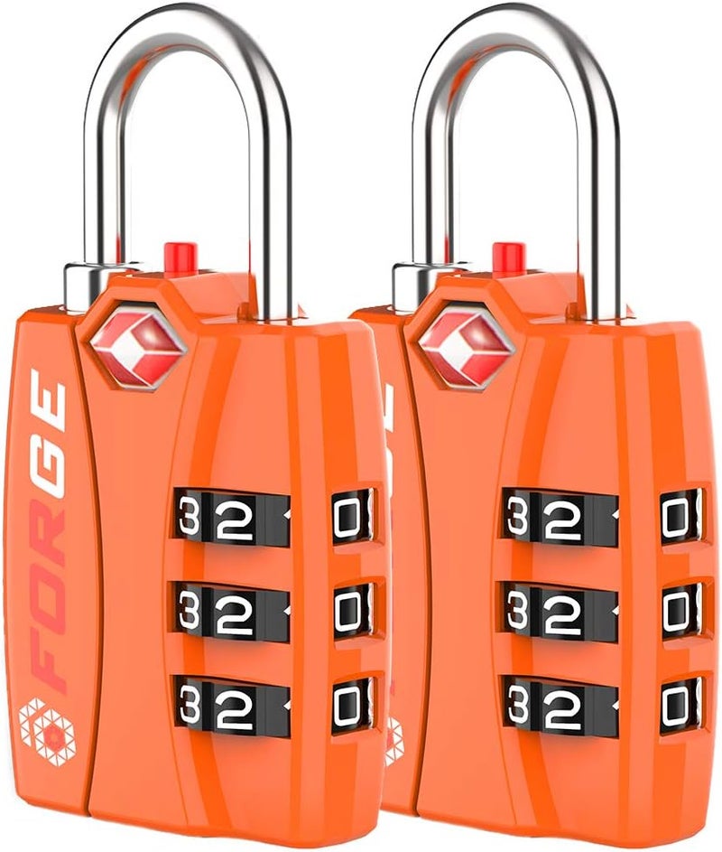 Forge TSA Luggage Combination Lock - Open Alert Indicator, Easy Read Dials, Alloy Body- Ideal for Travel, Lockers, Bags (Orange 2PK) - Image 1